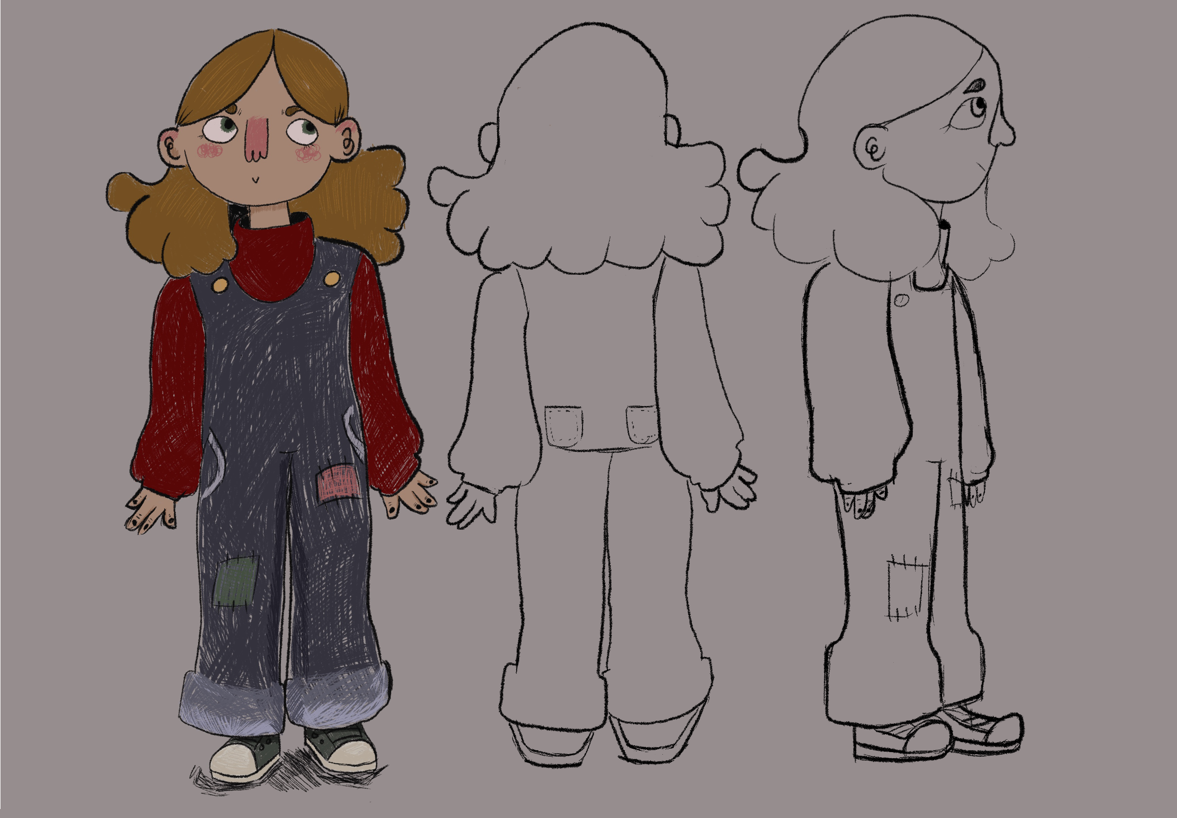 Girl Standing In Overalls