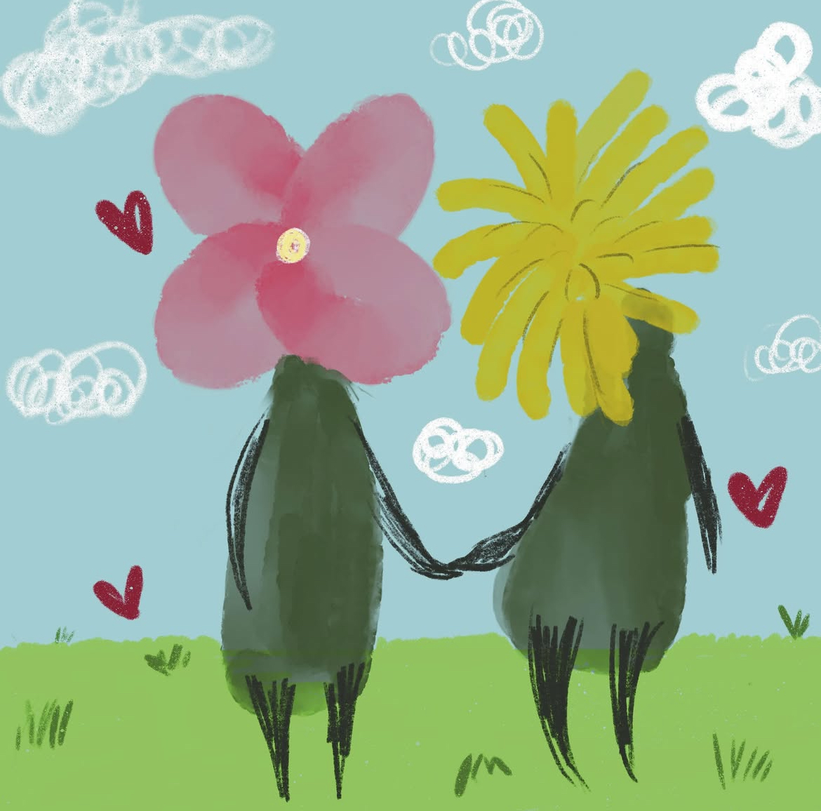 Two Flowers Holding Hands